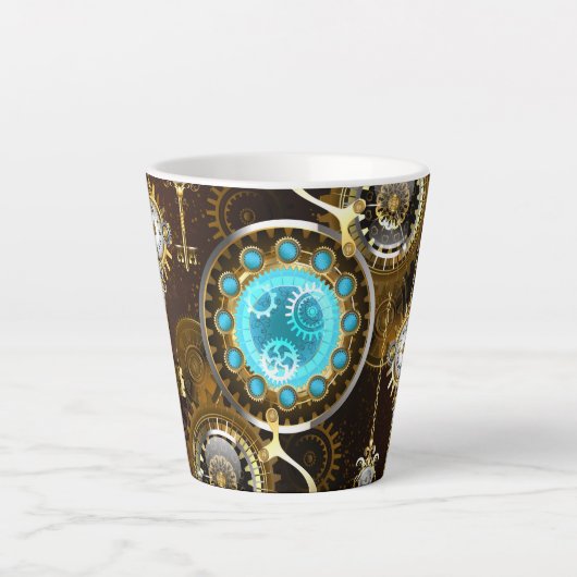 Steampunk Rusty Background met Turquoise Lenses Latte Mok (Voorkant)
