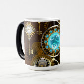 Steampunk Rusty Background met Turquoise Lenses Magische Mok (Voorkant links)