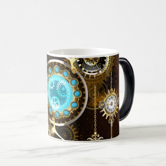 Steampunk Rusty Background met Turquoise Lenses Magische Mok (Voorkant rechts)