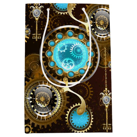 Steampunk Rusty Background met Turquoise Lenses Medium Cadeauzakje (Voorkant)