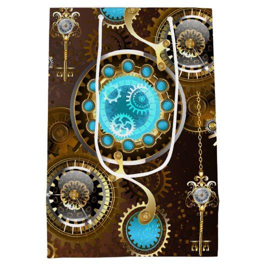 Steampunk Rusty Background met Turquoise Lenses Medium Cadeauzakje (Achterkant)