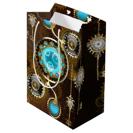 Steampunk Rusty Background met Turquoise Lenses Medium Cadeauzakje (Achterkant Gekanteld)