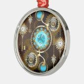 Steampunk Rusty Background met Turquoise Lenses Metalen Ornament (Links)