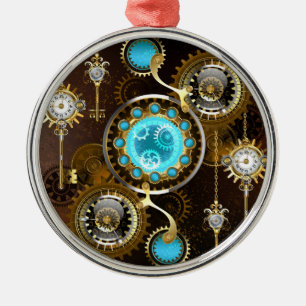 Steampunk Rusty Background met Turquoise Lenses Metalen Ornament