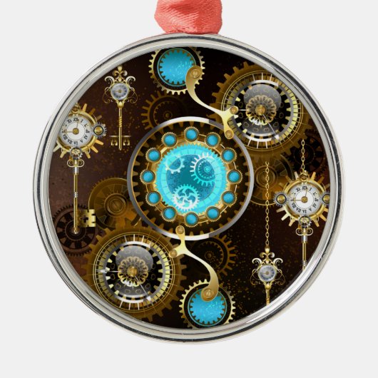 Steampunk Rusty Background met Turquoise Lenses Metalen Ornament (Voorkant)