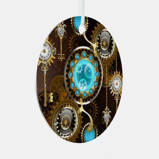 Steampunk Rusty Background met Turquoise Lenses Metalen Ornament (Voorkant Rechts)