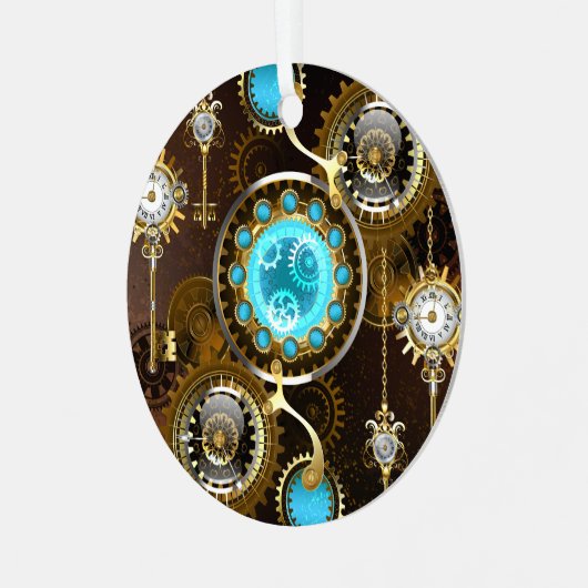 Steampunk Rusty Background met Turquoise Lenses Metalen Ornament (Voorkant links)