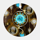 Steampunk Rusty Background met Turquoise Lenses Metalen Ornament (Achterkant)