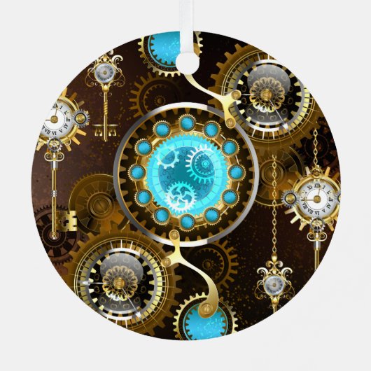 Steampunk Rusty Background met Turquoise Lenses Metalen Ornament (Achterkant)