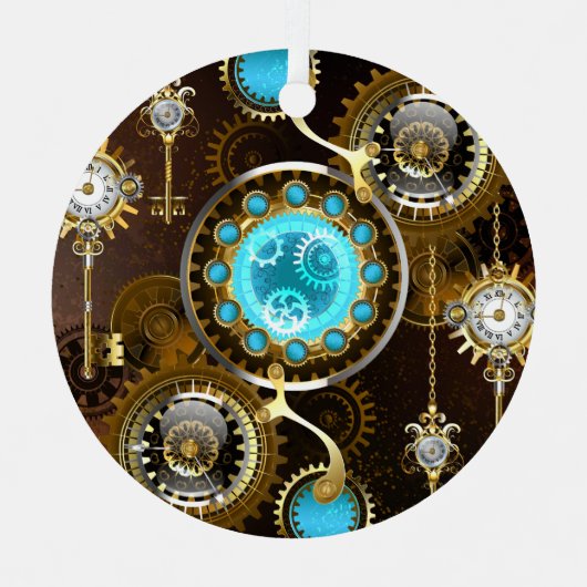 Steampunk Rusty Background met Turquoise Lenses Metalen Ornament (Voorkant)
