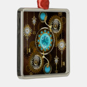 Steampunk Rusty Background met Turquoise Lenses Metalen Ornament (Rechts)