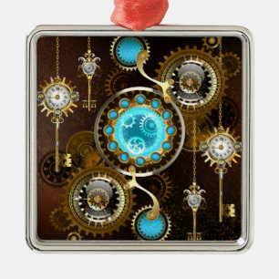 Steampunk Rusty Background met Turquoise Lenses Metalen Ornament