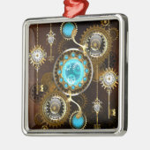 Steampunk Rusty Background met Turquoise Lenses Metalen Ornament (Links)