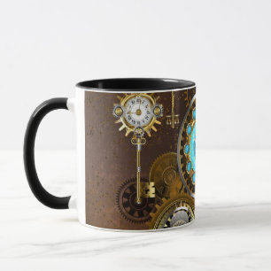 Steampunk Rusty Background met Turquoise Lenses Mok