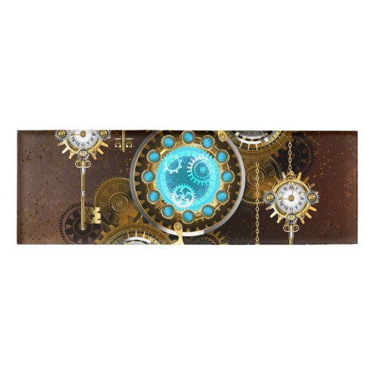 Steampunk Rusty Background met Turquoise Lenses Naambadge (Voorkant)