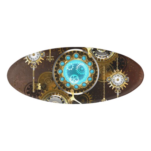 Steampunk Rusty Background met Turquoise Lenses Naambadge (Voorkant)