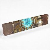 Steampunk Rusty Background met Turquoise Lenses Naambordje
