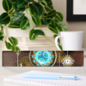 Steampunk Rusty Background met Turquoise Lenses Naambordje