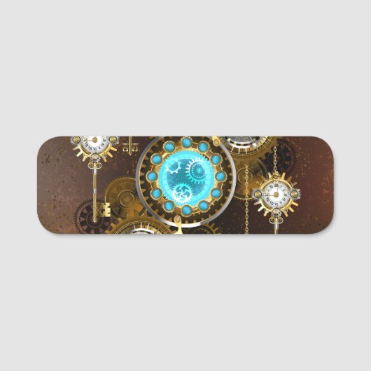 Steampunk Rusty Background met Turquoise Lenses Naamplaatje (Voorkant)
