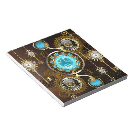 Steampunk Rusty Background met Turquoise Lenses Notitieblok (Schuin)