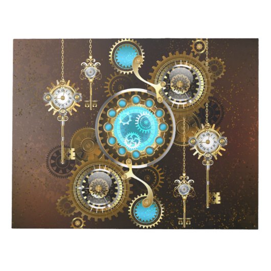 Steampunk Rusty Background met Turquoise Lenses Notitieblok (Voorkant)