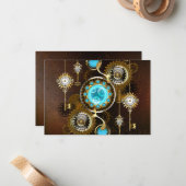 Steampunk Rusty Background met Turquoise Lenses Notitiekaartje (Voorkant / Achterkant in situ)