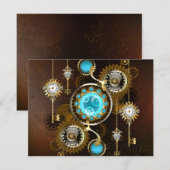 Steampunk Rusty Background met Turquoise Lenses Notitiekaartje (Voorkant / Achterkant)