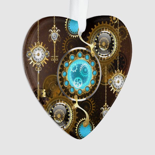 Steampunk Rusty Background met Turquoise Lenses Ornament (voorkant)