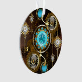 Steampunk Rusty Background met Turquoise Lenses Ornament (voorkant)