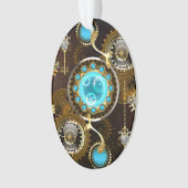 Steampunk Rusty Background met Turquoise Lenses Ornament (voorkant)