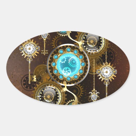 Steampunk Rusty Background met Turquoise Lenses Ovale Sticker (Voorkant)