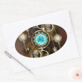 Steampunk Rusty Background met Turquoise Lenses Ovale Sticker (Envelop)