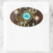 Steampunk Rusty Background met Turquoise Lenses Ovale Sticker (Tas)