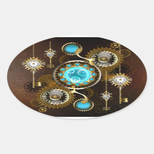 Steampunk Rusty Background met Turquoise Lenses Ovale Sticker