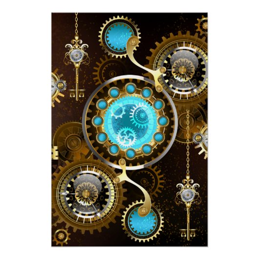 Steampunk Rusty Background met Turquoise Lenses Perfect Poster (Voorkant)