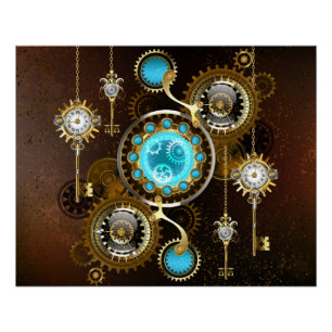 Steampunk Rusty Background met Turquoise Lenses Perfect Poster