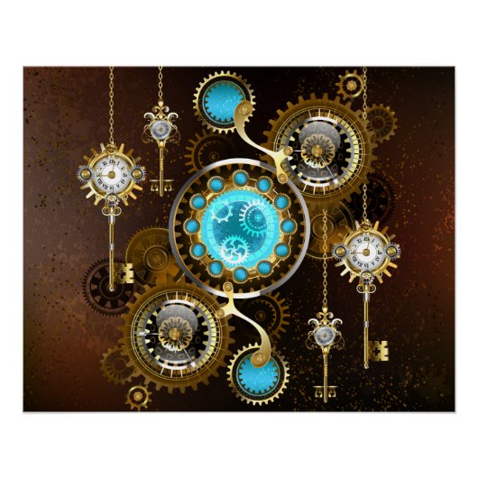 Steampunk Rusty Background met Turquoise Lenses Perfect Poster (Voorkant)