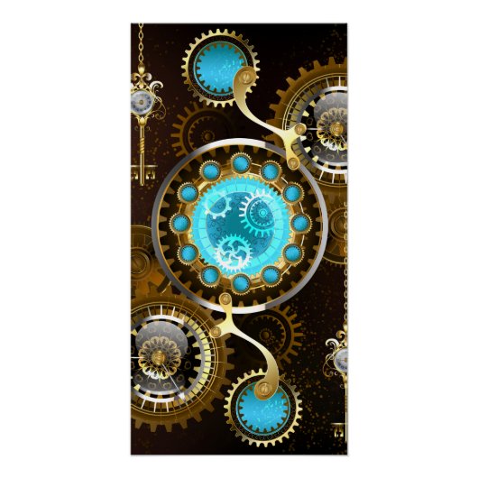 Steampunk Rusty Background met Turquoise Lenses Perfect Poster (Voorkant)