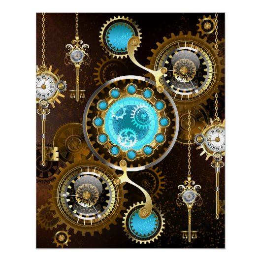 Steampunk Rusty Background met Turquoise Lenses Perfect Poster (Voorkant)