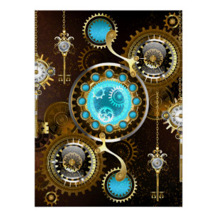 Steampunk Rusty Background met Turquoise Lenses Perfect Poster