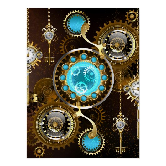 Steampunk Rusty Background met Turquoise Lenses Perfect Poster (Voorkant)