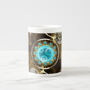 Steampunk Rusty Background met Turquoise Lenses Porselein Kop