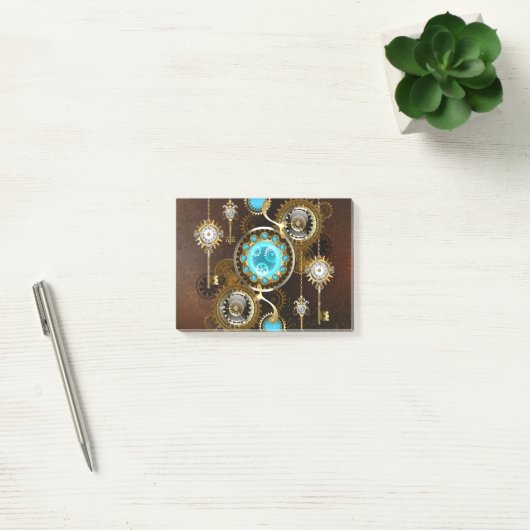 Steampunk Rusty Background met Turquoise Lenses Post-it® Notes (Kantoor)