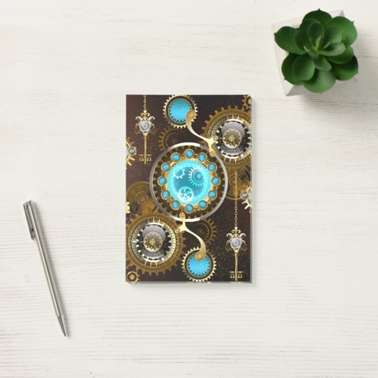 Steampunk Rusty Background met Turquoise Lenses Post-it® Notes (Kantoor)