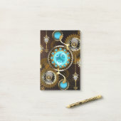 Steampunk Rusty Background met Turquoise Lenses Post-it® Notes (Op bureau)