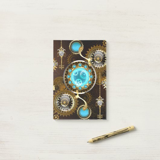 Steampunk Rusty Background met Turquoise Lenses Post-it® Notes (Op bureau)