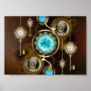 Steampunk Rusty Background met Turquoise Lenses Poster