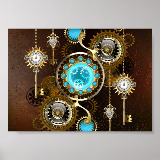 Steampunk Rusty Background met Turquoise Lenses Poster (Voorkant)