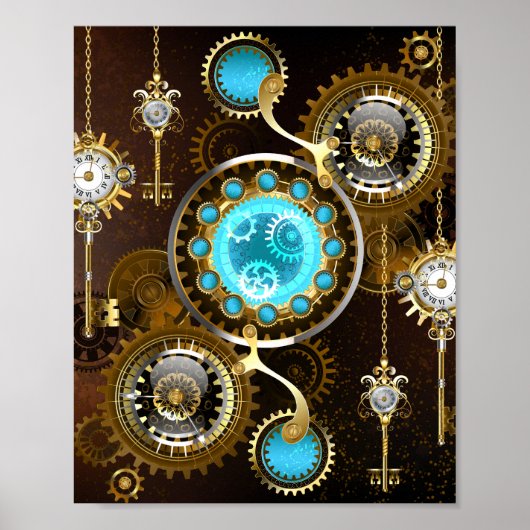 Steampunk Rusty Background met Turquoise Lenses Poster (Voorkant)