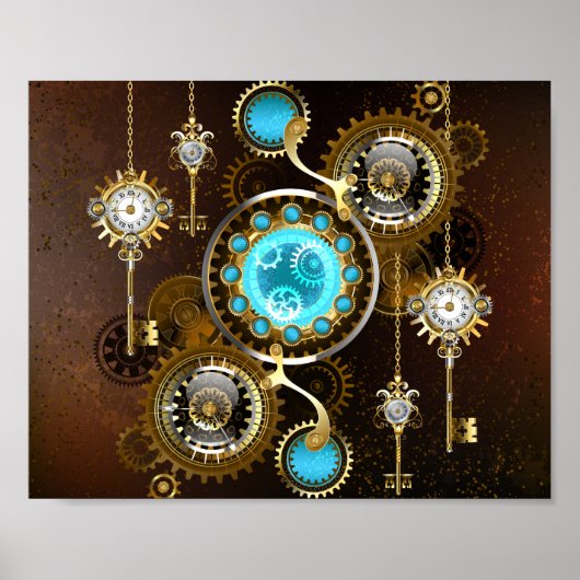 Steampunk Rusty Background met Turquoise Lenses Poster (Voorkant)